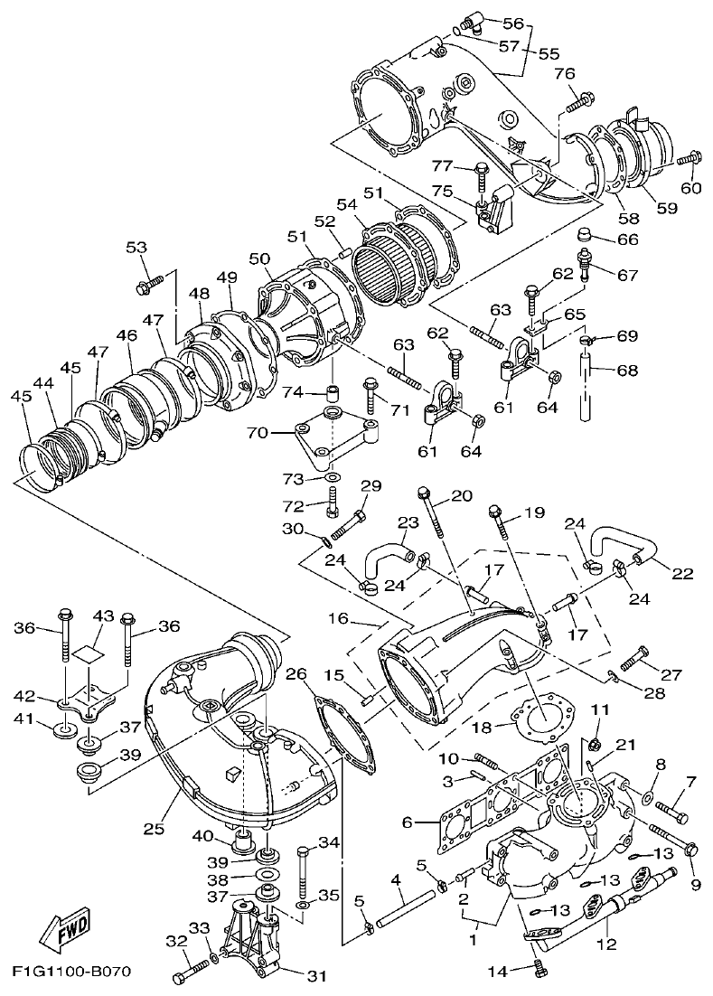 Yamaha F1G1 EXHAUST 1 parts diagram